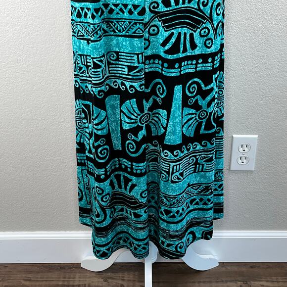 Jostar Aqua Black Aztec Tribal Pullover Short Sleeve Midi T-Shirt Dress Small - Picture 10 of 15